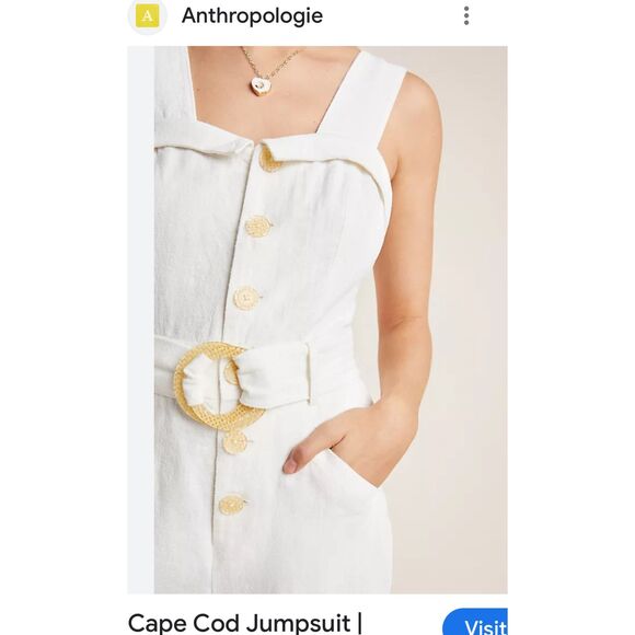 ~ By Anthropologie 0 Jumpsuit Linen Blend Cape Cod Crop Wide Leg Sleeveless - Picture 3 of 16